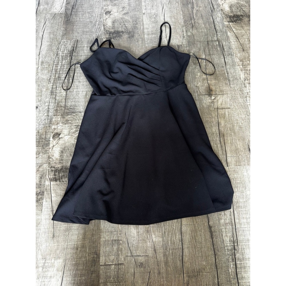 Mi Ami Francesca's Black Ruched Surplice Skater Mini Dress Large NWT